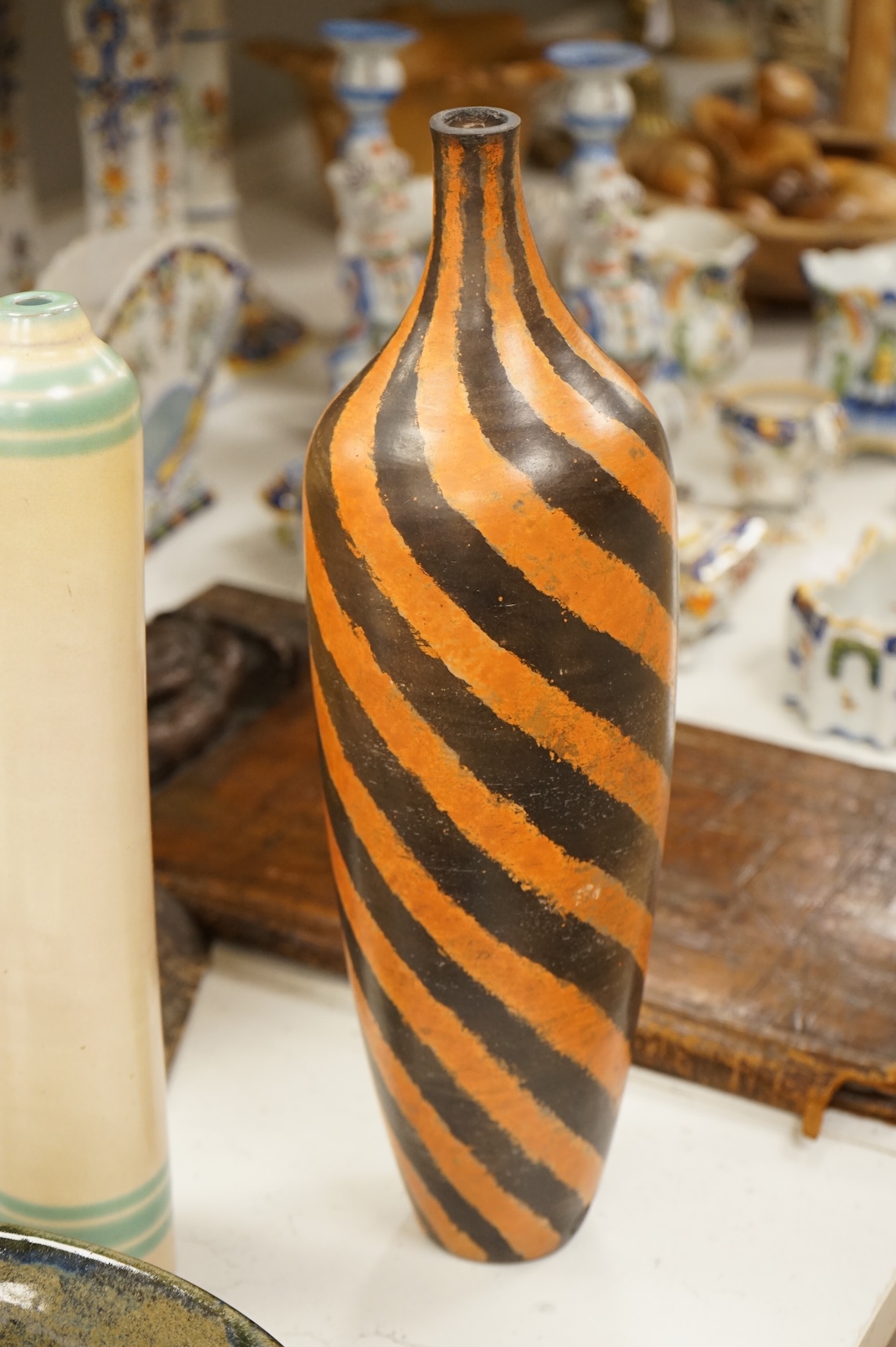 A collection of ceramics to include a Poole turquoise vase, modernist elephant and Santo Stefano di Camastra vase, largest 37cm high